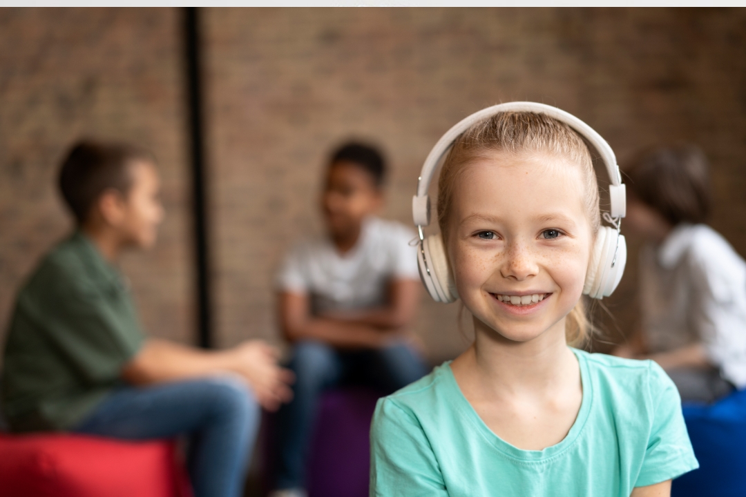 Girl wearing headphones